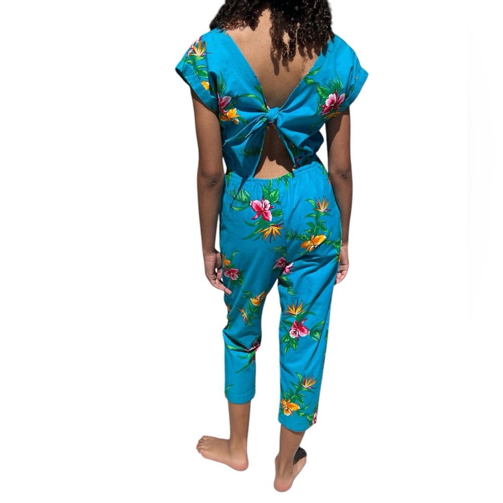 Vintage Tropical Tie Back Cropped Jumpsuit SzM